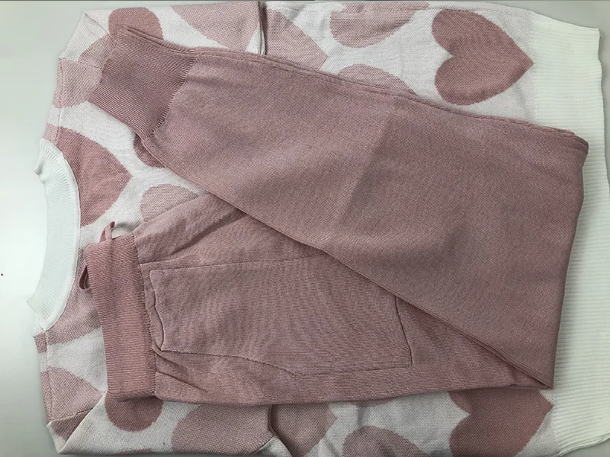 Jacquard Knit Short Sleeve Basic Women Pullover Beaded Sweater Tracksuits + Capris Harem Pants Jogging Outfits
