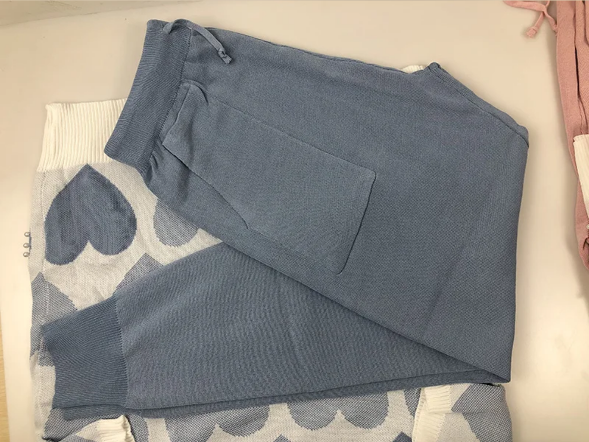 Jacquard Knit Short Sleeve Basic Women Pullover Beaded Sweater Tracksuits + Capris Harem Pants Jogging Outfits