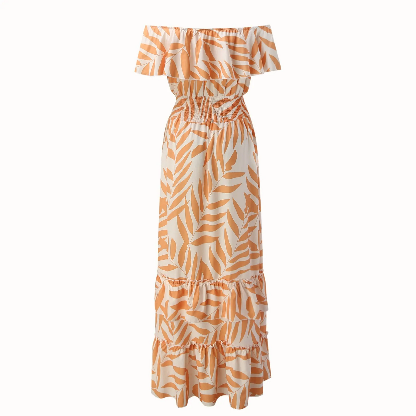 Summer  Casual Beach Style Off Shoulder Slash Neck Floral Flowy Boho Long Dress S