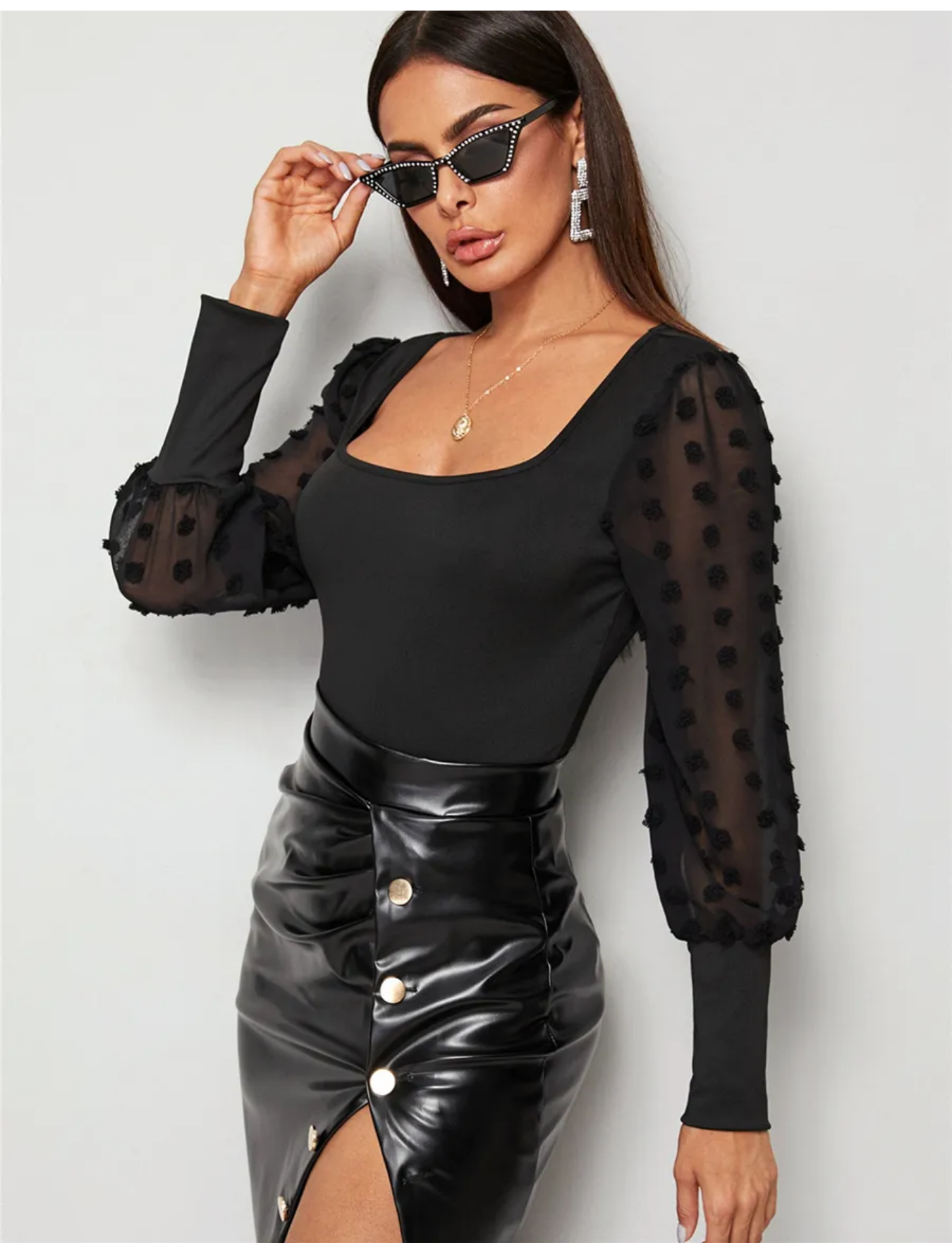 Women Sexy Slim Long Sleeve Bandage Square Collar Bodysuit