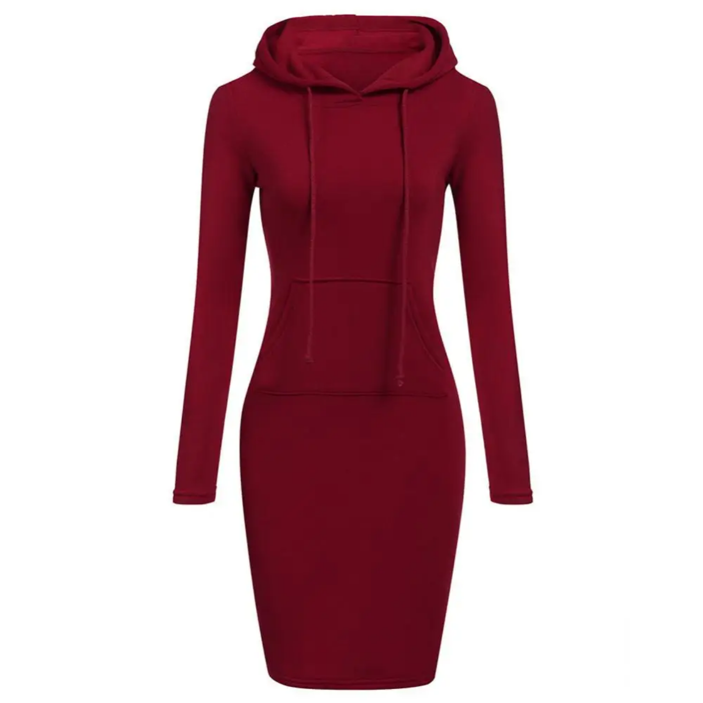 New Autumn Solid Color  Long Sleeve Pocket Bodycon Hooded Sweatshirt Hoodies Dress