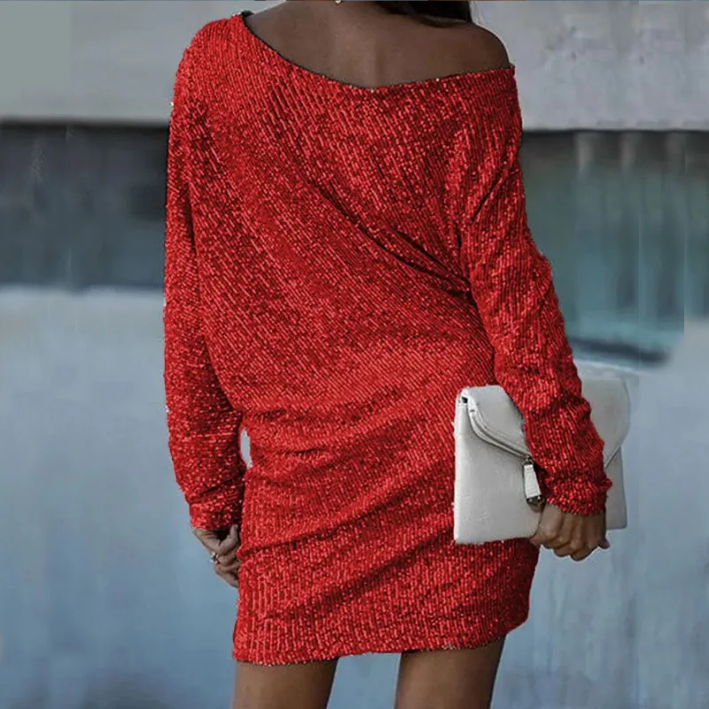 Long Sleeve Sequins Shiny Short Dress