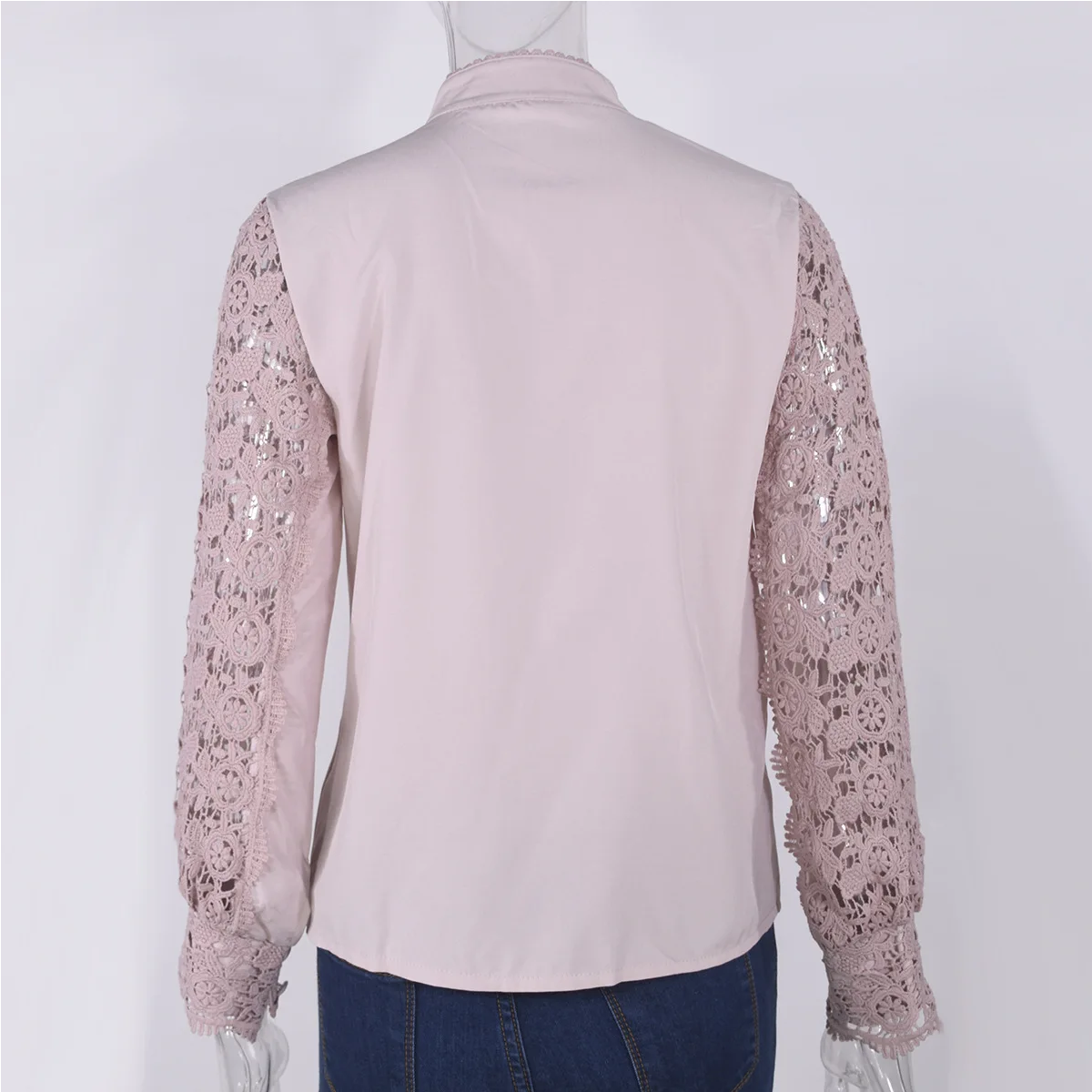 Sexy  Autumn Lace Hollow Panel Long Sleeve O Neck  Blouse