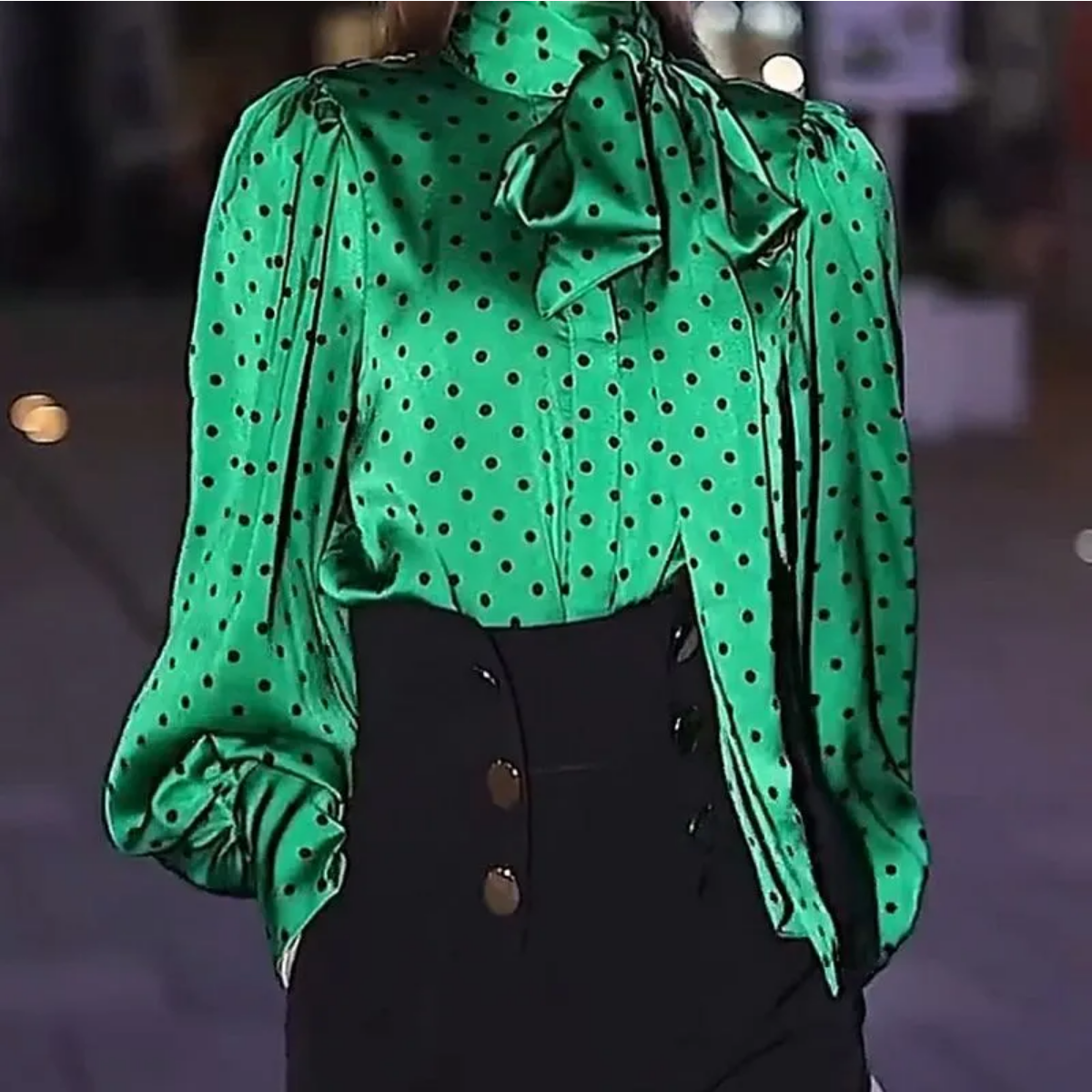 Fashion Scarf Collar Lace Up Bow Polka Dot Blouses