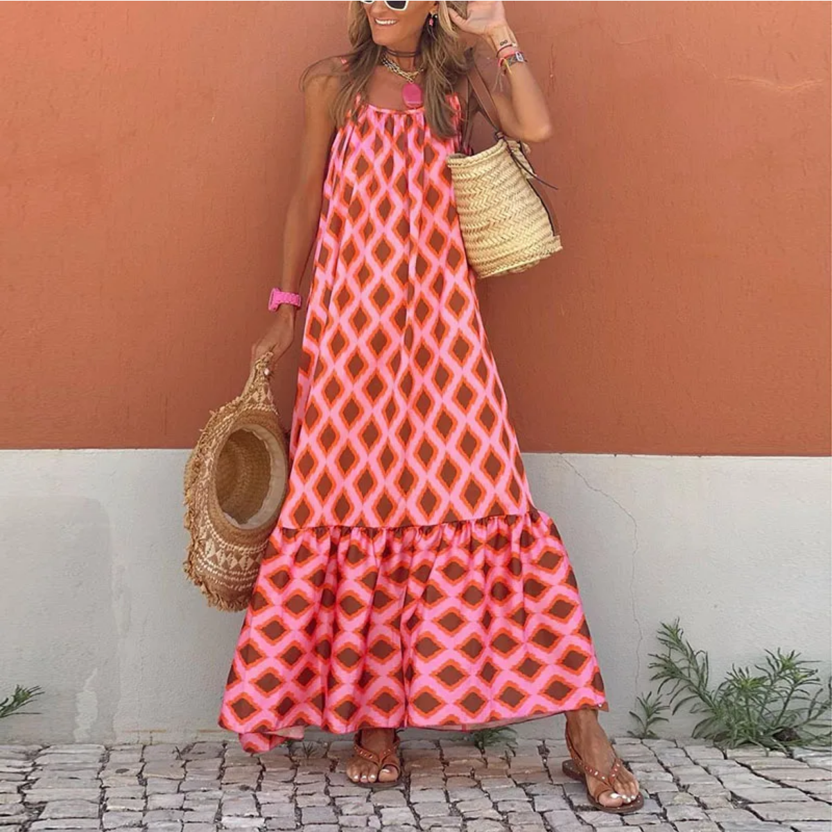 Vintage Striped Patchwork Maxi Dress