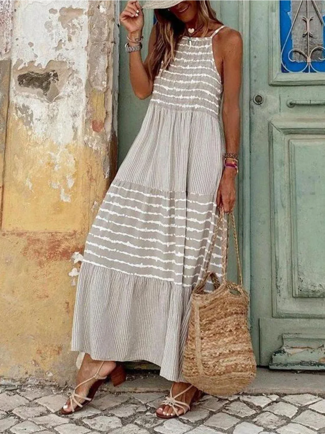 Vintage Striped Patchwork Maxi Dress