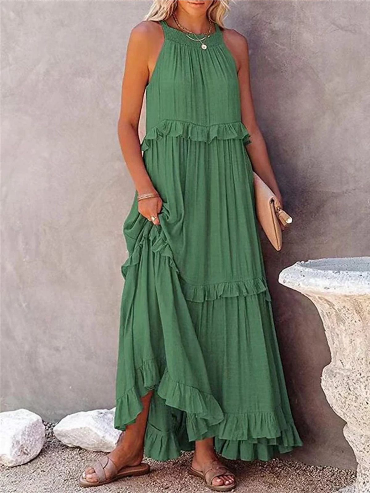 Summer Sleeveless Ruffle Halter Maxi Dress