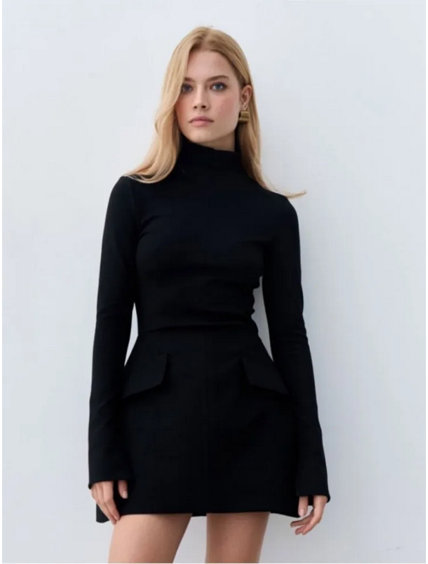 Long Sleeve Elegant Bodycon A-line Dress with Pockets