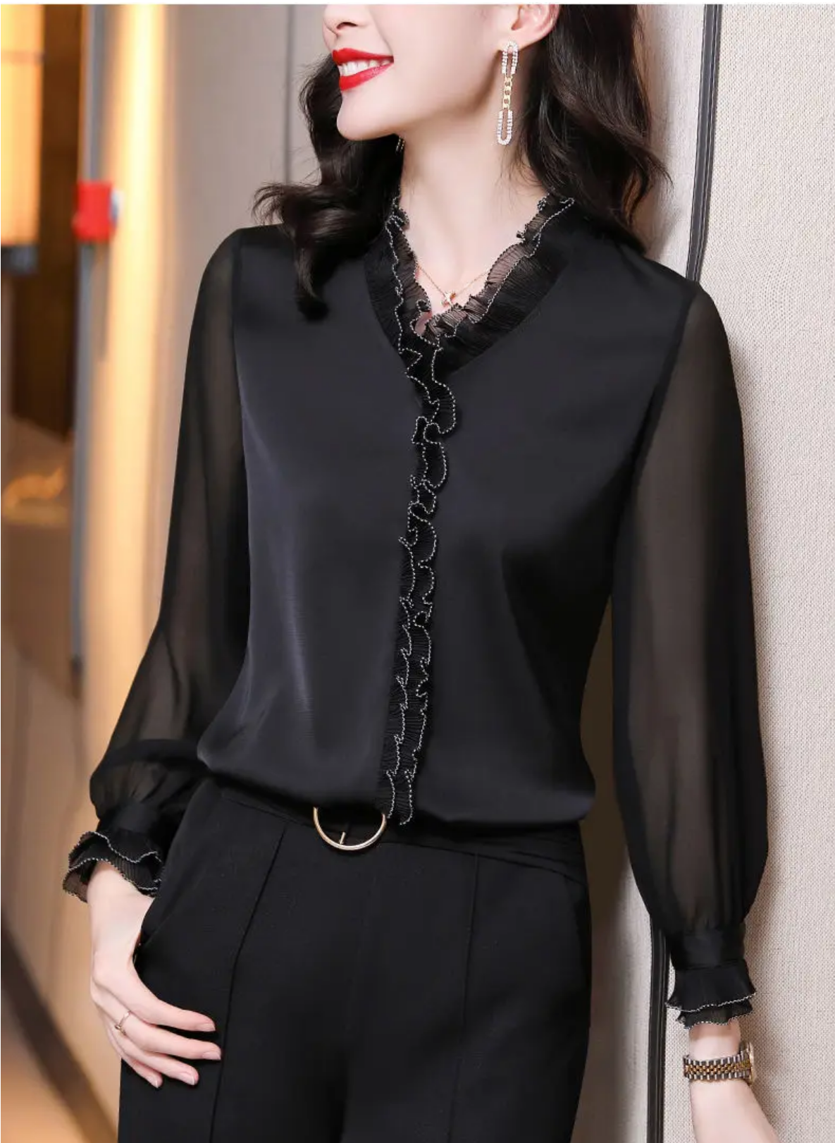 Lace Ruffles Chiffon Shirts