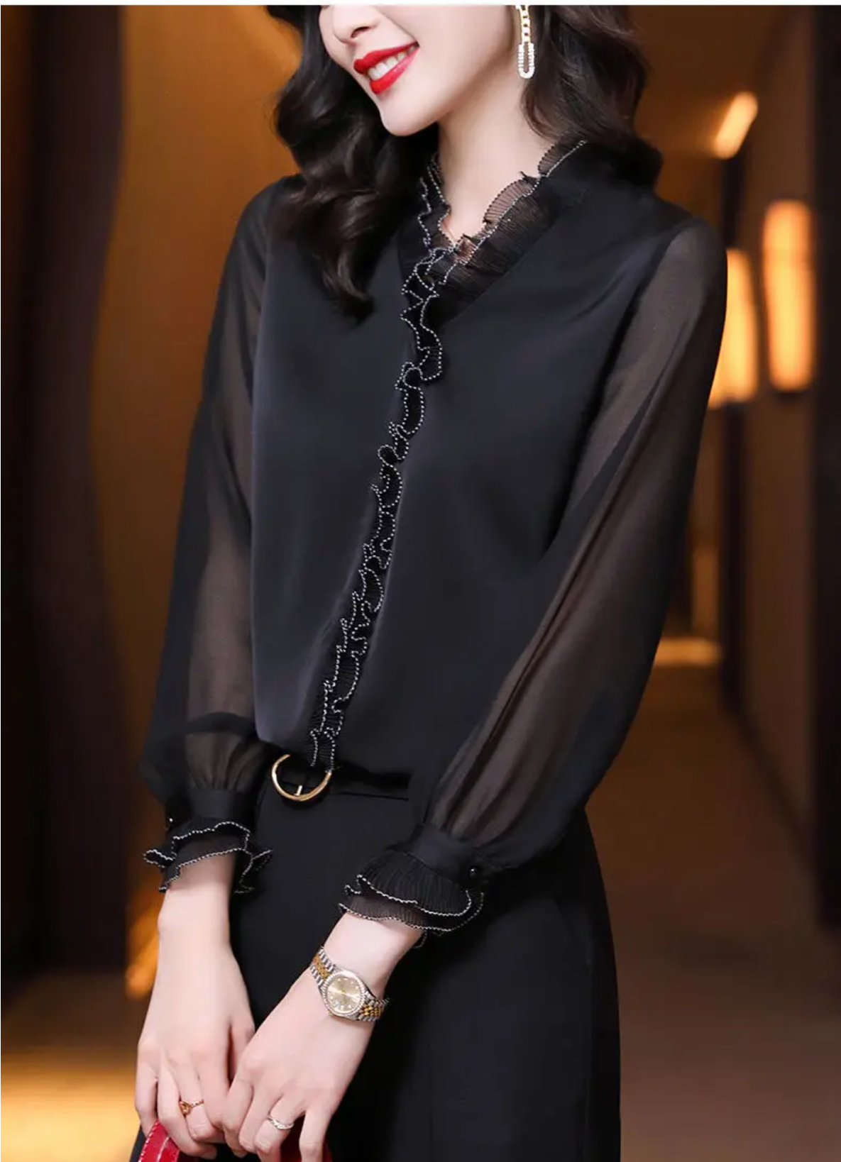 Lace Ruffles Chiffon Shirts