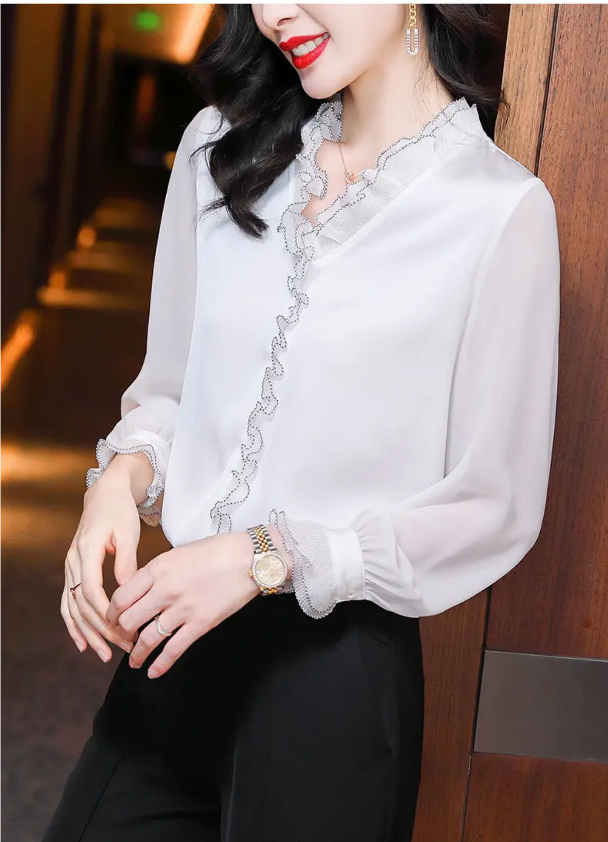 Lace Ruffles Chiffon Shirts