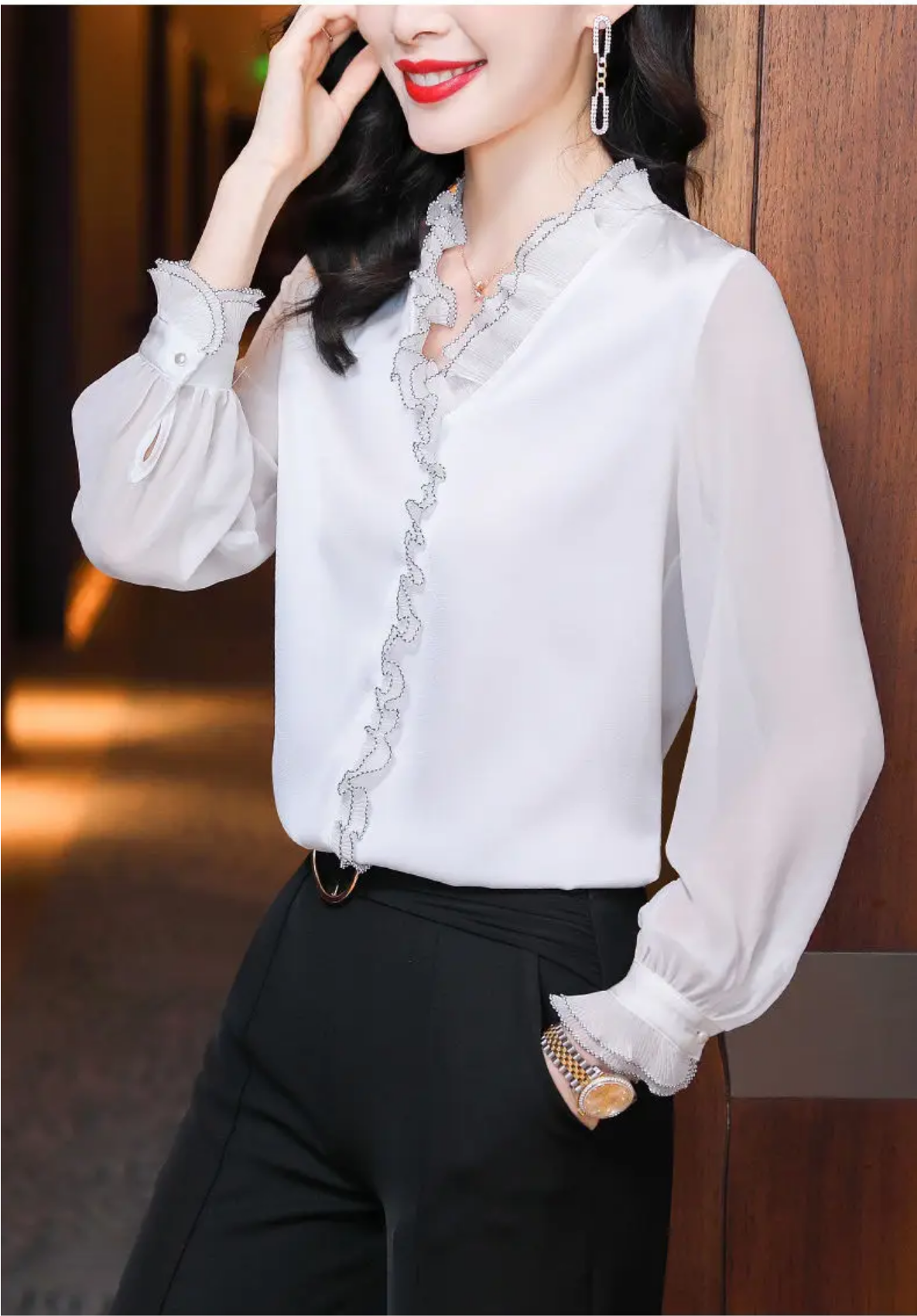 Lace Ruffles Chiffon Shirts