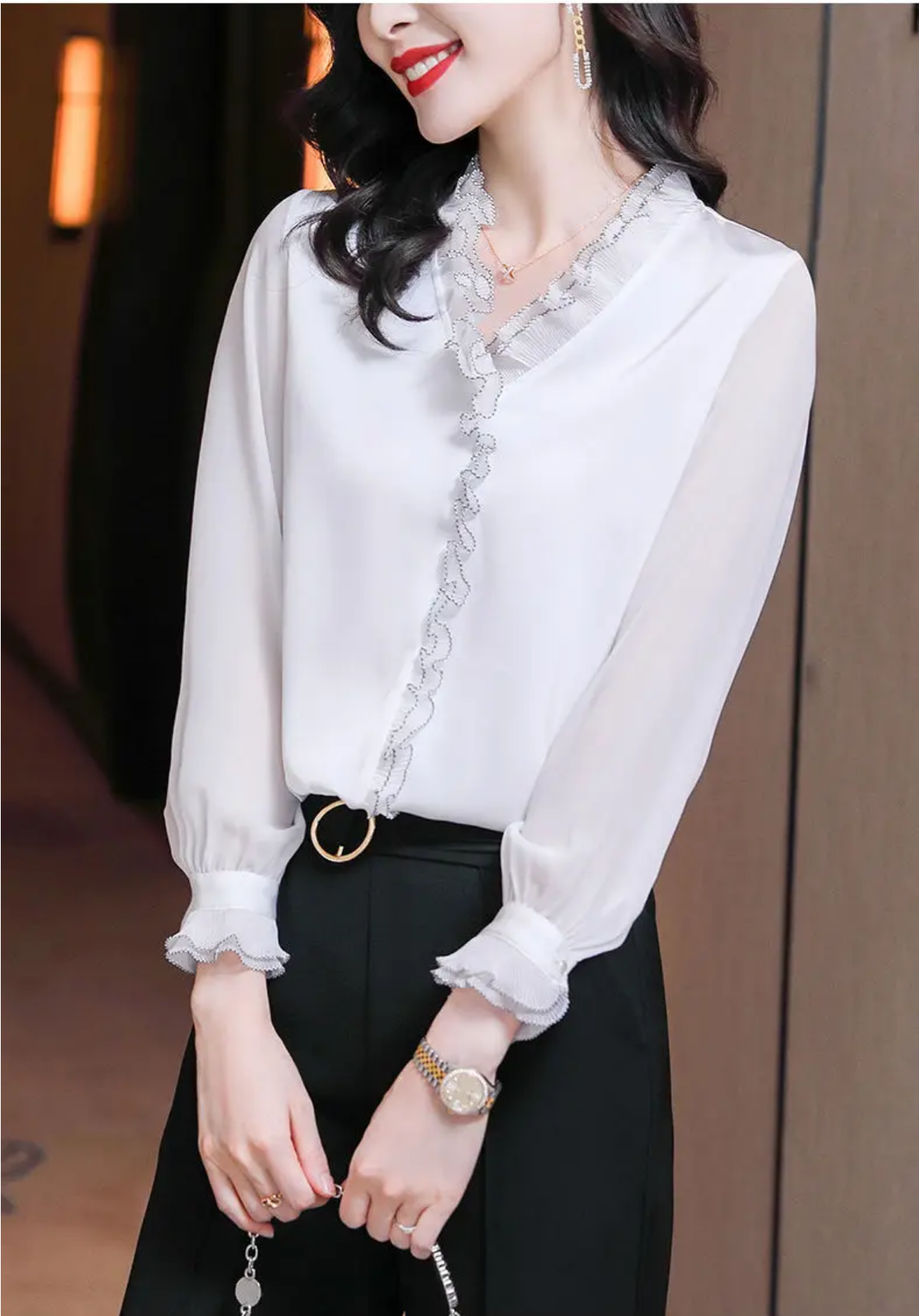 Lace Ruffles Chiffon Shirts