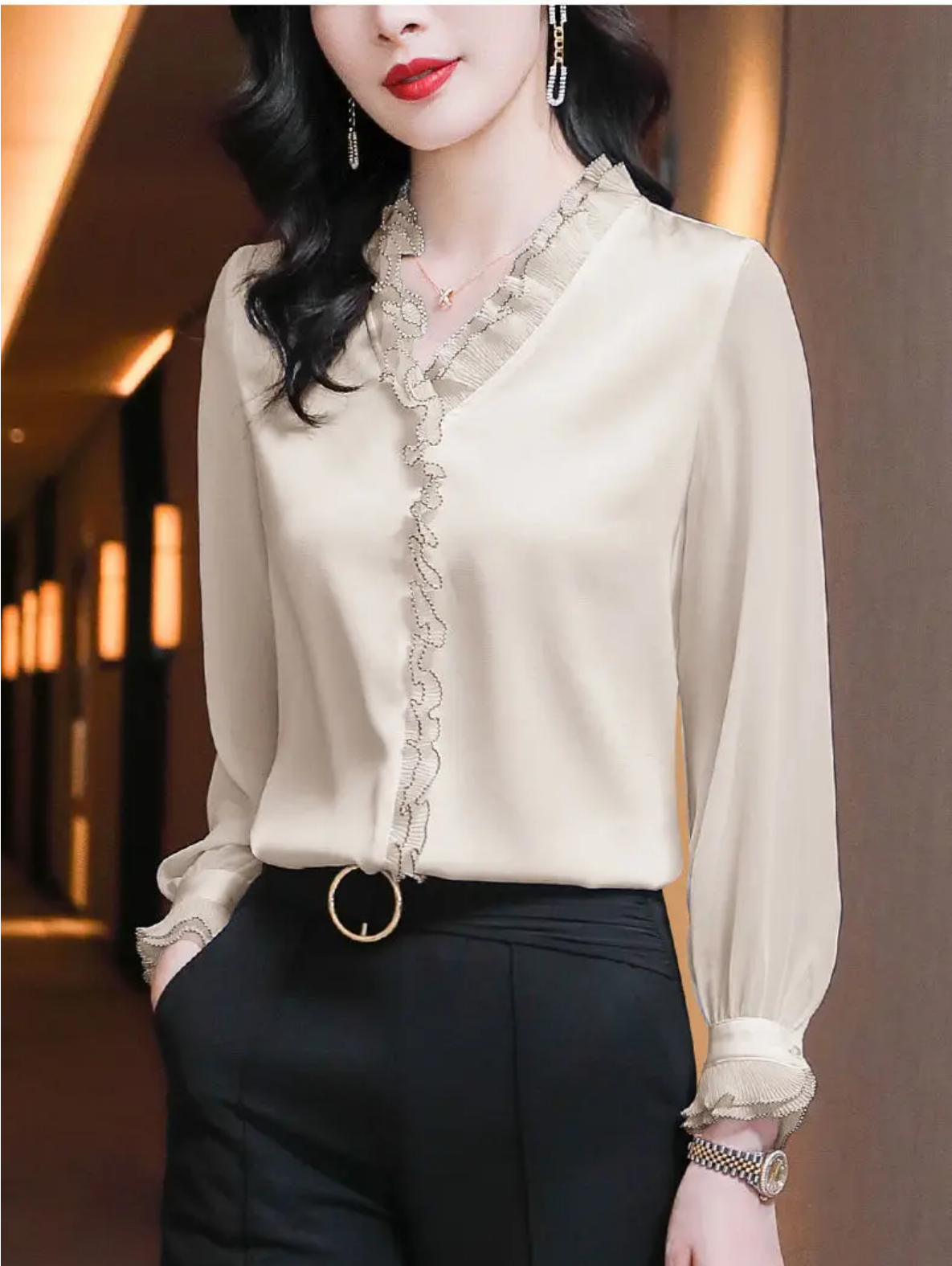 Lace Ruffles Chiffon Shirts