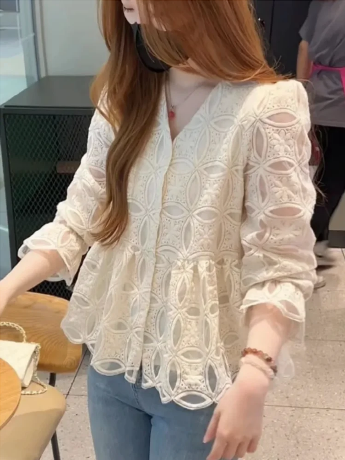 Spring Summer Fashion Hollow Out Nine Quarter Sleeve Blouse