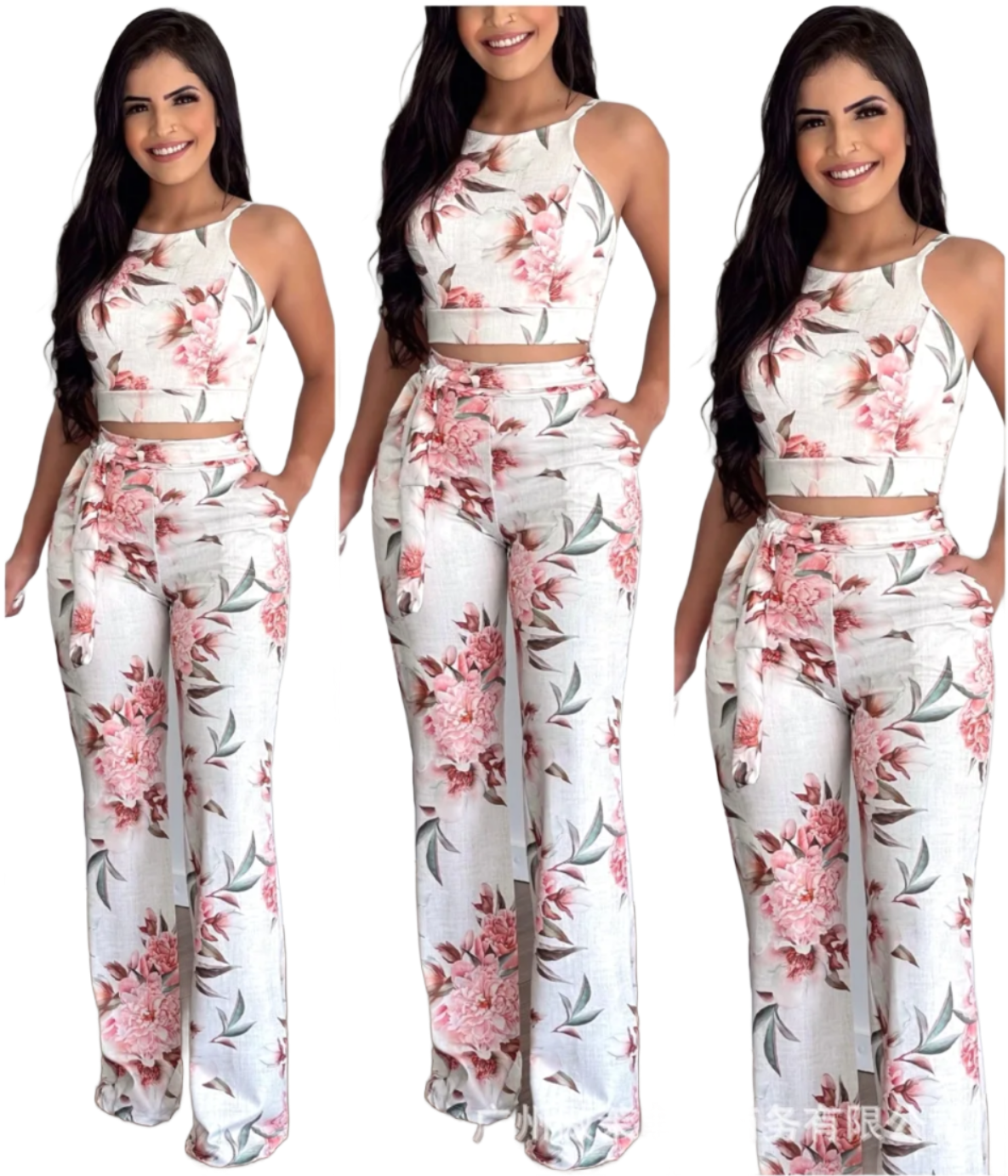 Full-Frame Floral Tight-Fitting Sling Top Suit Trousers