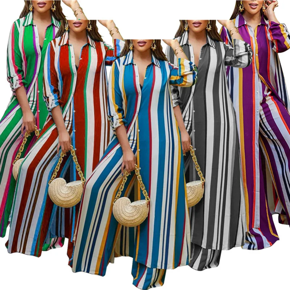 2023 Autumn Spring African Long Sleeve V-neck Polyester 2 Piece Top Long Pant Matching Sets