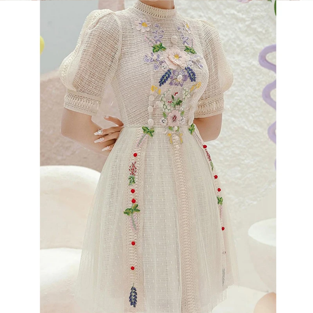 Summer Vintage Embroidery Flower Dress