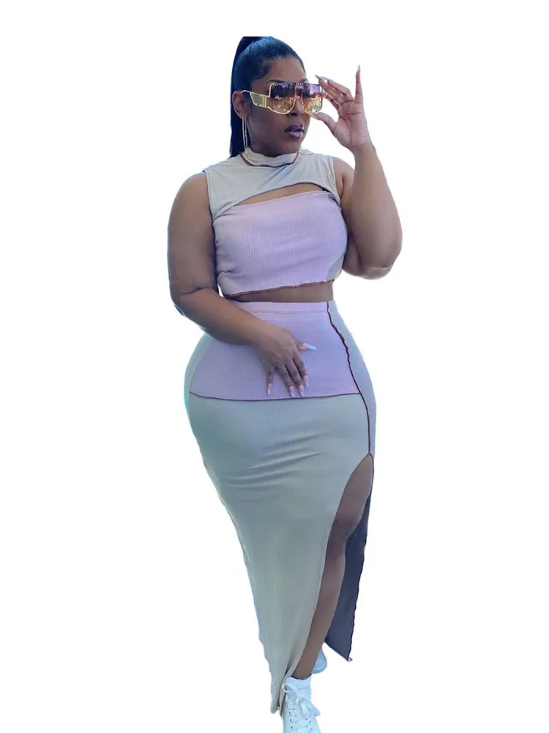 Casual 2 Pieces Set Plus Size Sexy Outfits Tank Crop Top and Bodycon Skirt