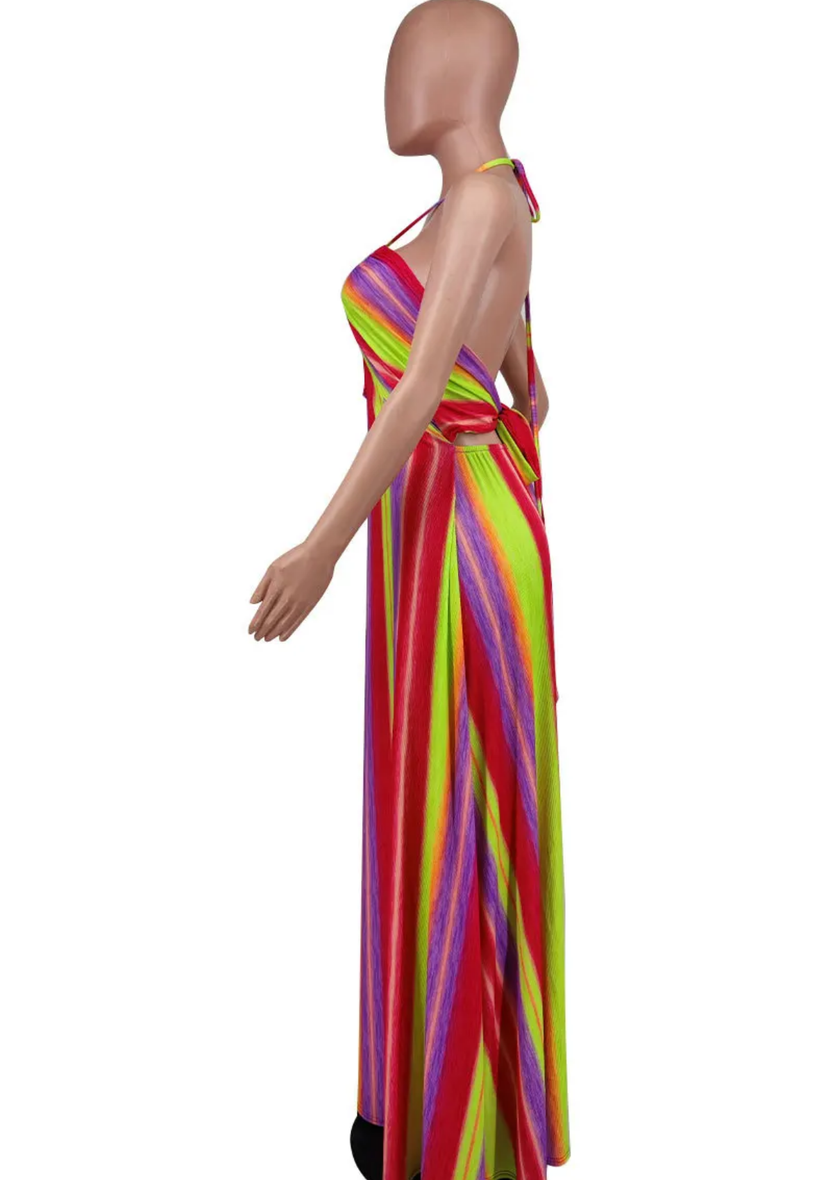 Rainbow Striped Printed Strapless Sleeveless Straight Pleated Maxi Dress