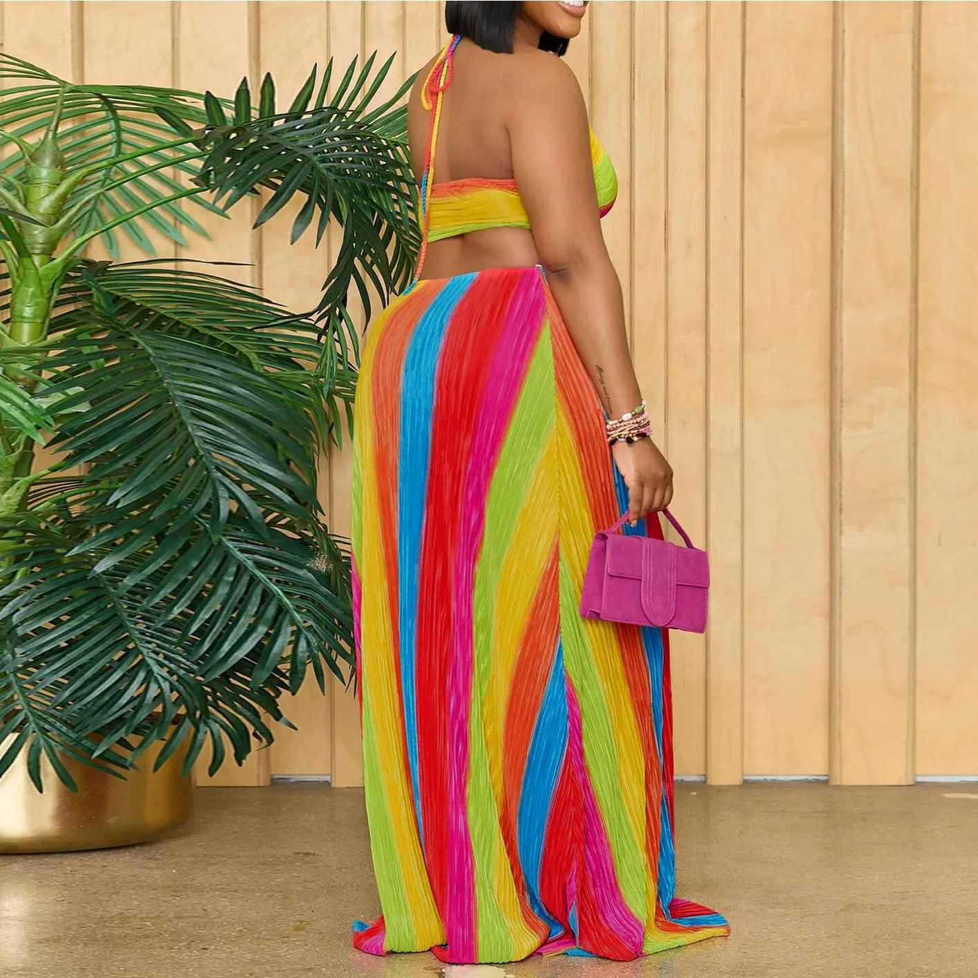 Plus Size Rainbow Print Maxi Dress