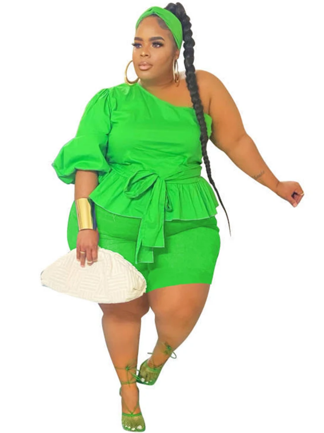 Summer Plus Size Ruffled One Shoulder Top and Shorts Sets