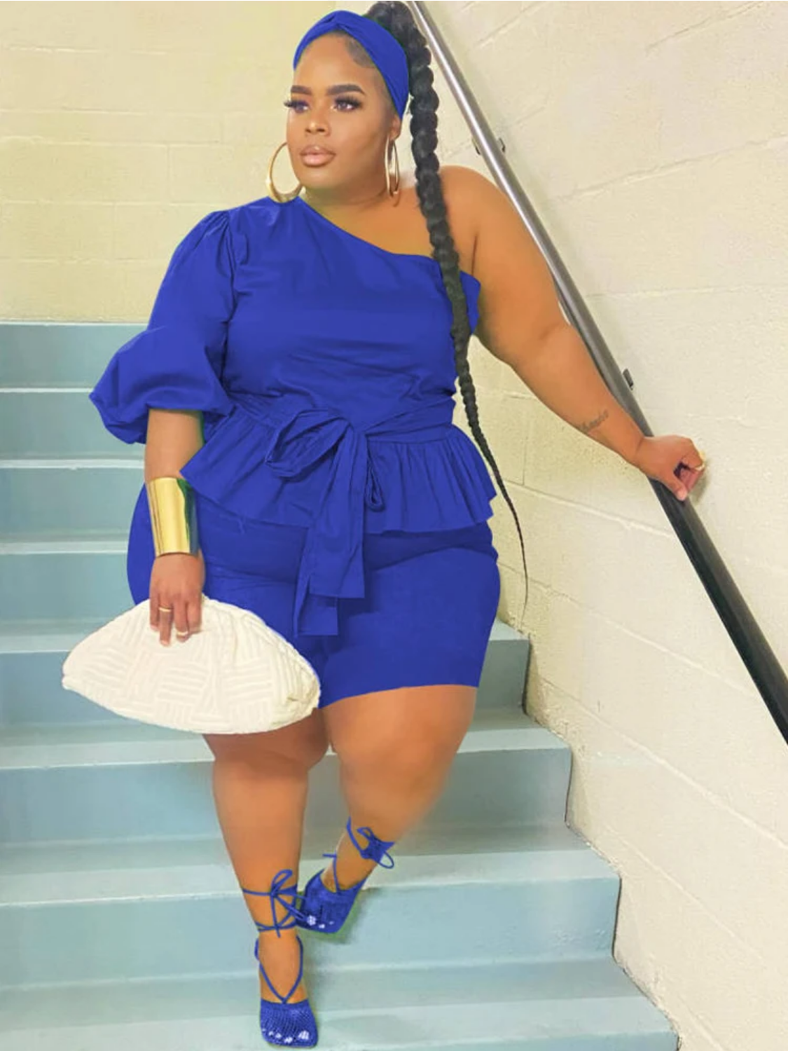 Summer Plus Size Ruffled One Shoulder Top and Shorts Sets