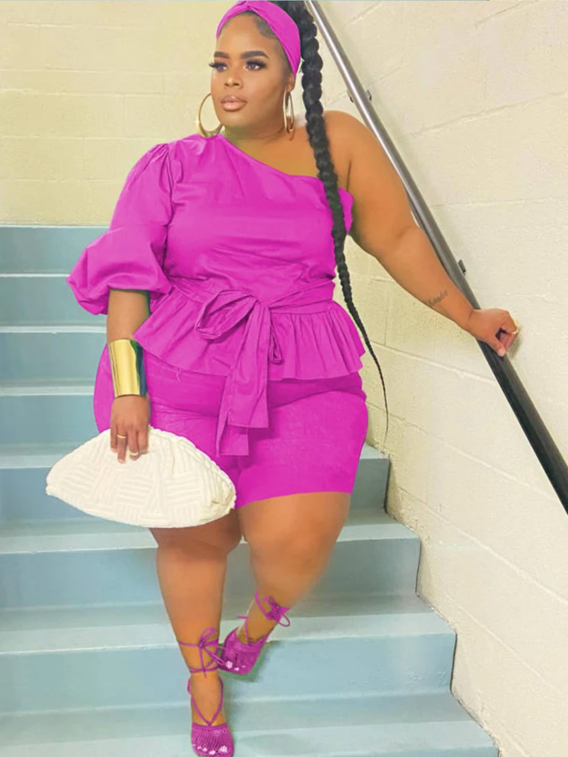 Summer Plus Size Ruffled One Shoulder Top and Shorts Sets