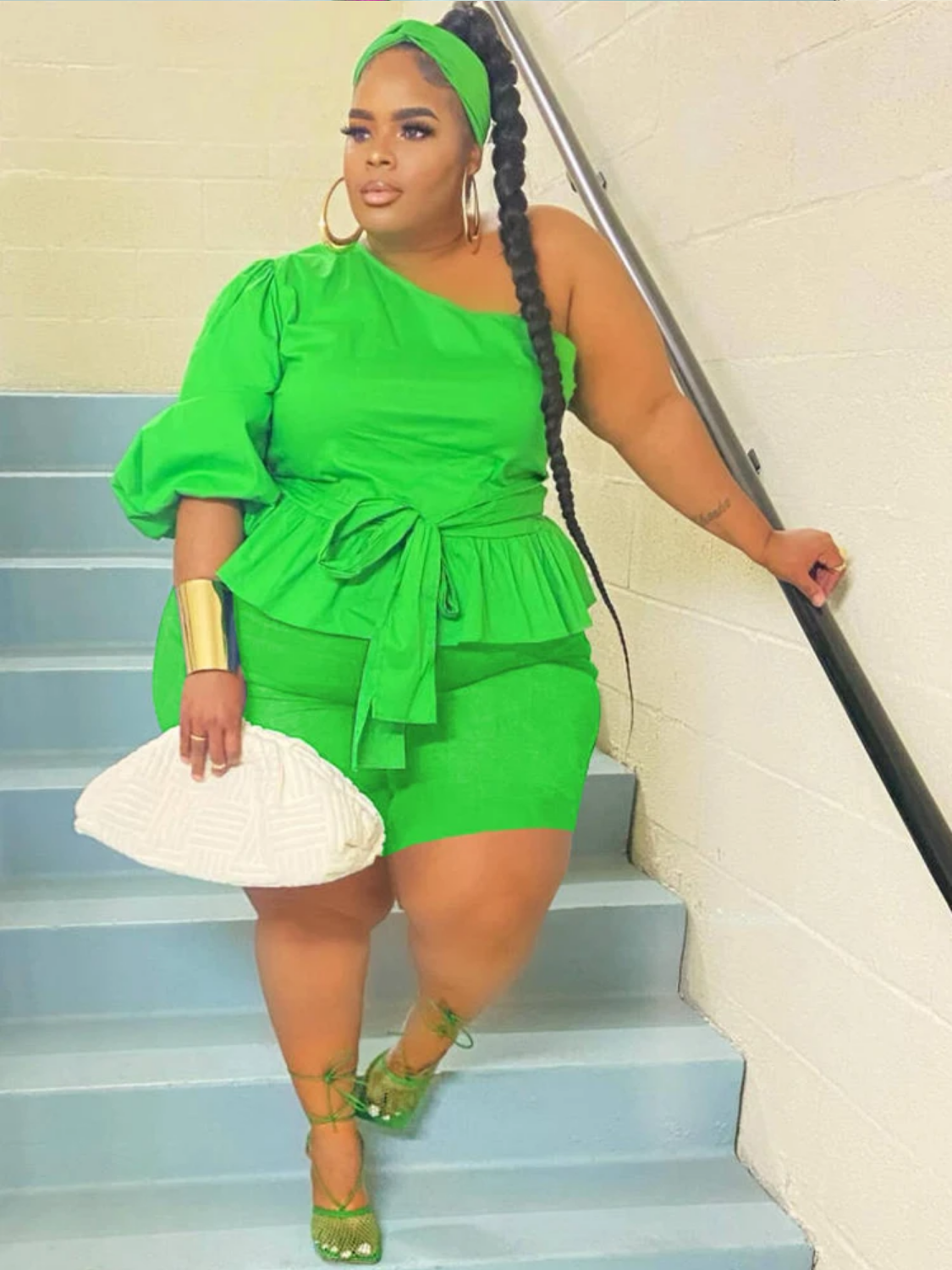 Summer Plus Size Ruffled One Shoulder Top and Shorts Sets