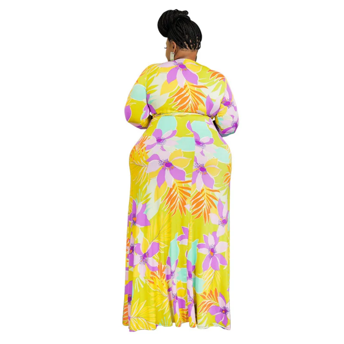 Deep V-neck Print  High Waist  Plus Size Dress