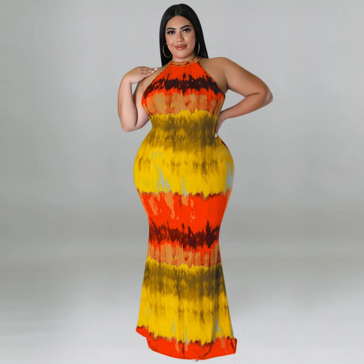 Round Neck Tie Dye Maxi Dress