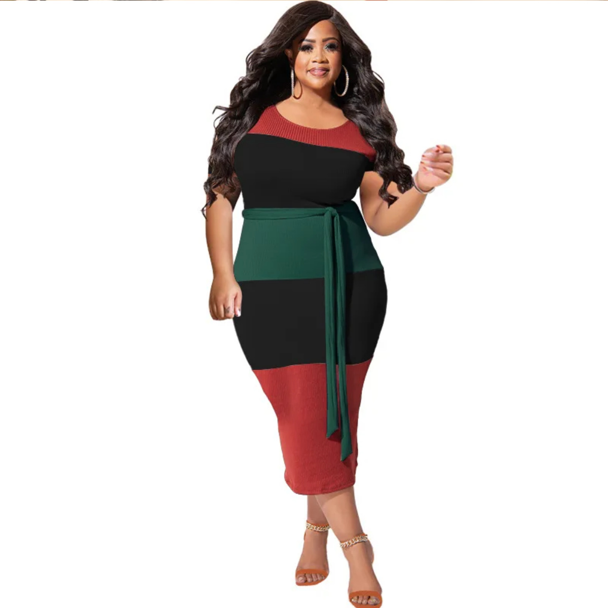 Plus Size Summer Fashion Patchwork Ribbed Dresses