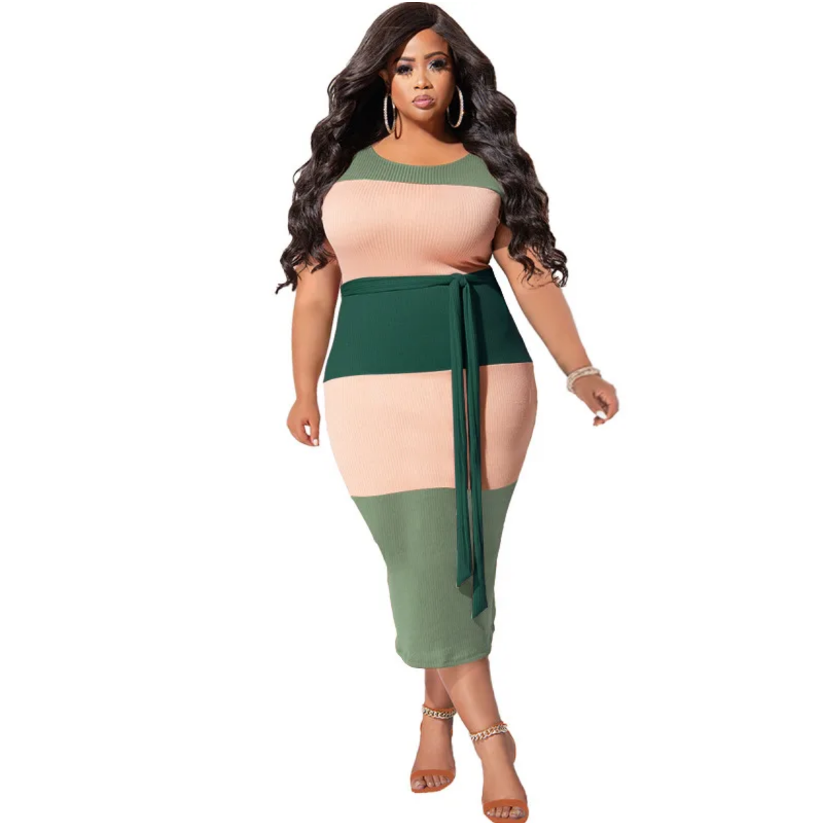 Plus Size Summer Fashion Patchwork Ribbed Dresses