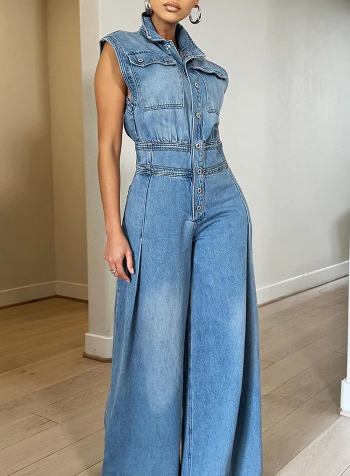 2024 Loose Vintage Preppy Style Denim Jumpsuit