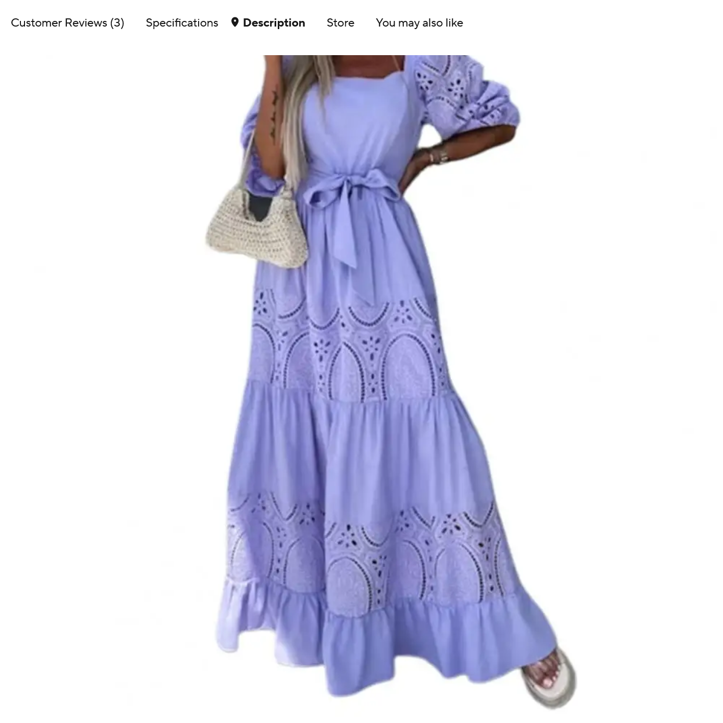 Square Collar Puff Half Sleeves High Waist Ruffle Flowy Hem Maxi Dress