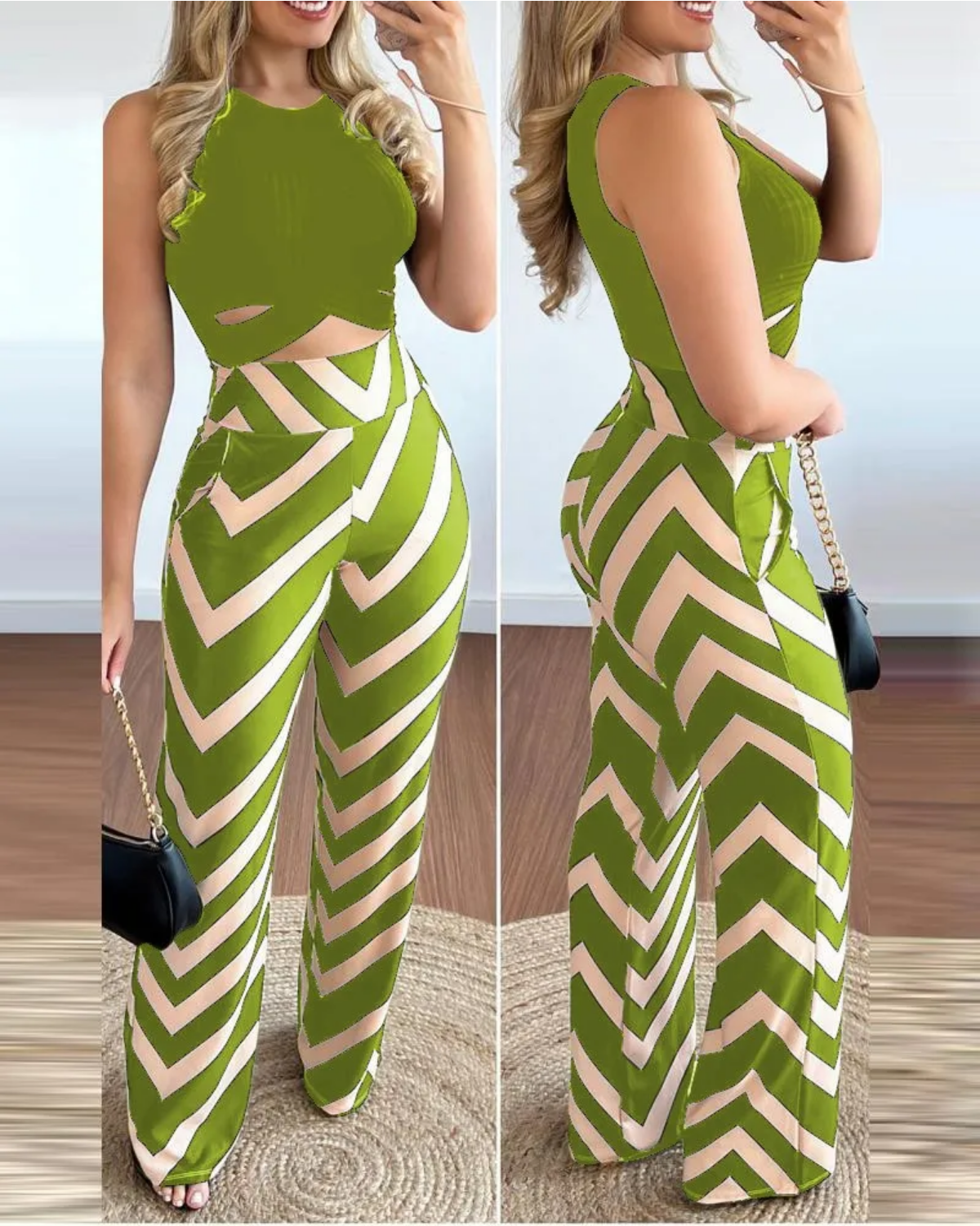 2024 Spring Summer Round Neck Sleeveless Vest Wide Leg Pants