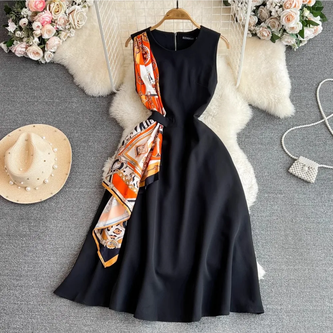 Spring Summer Sleeveless Patchwork Black Dress