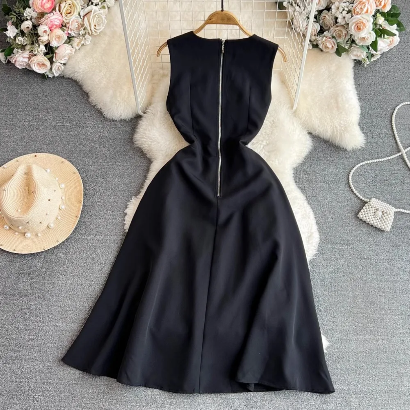 Spring Summer Sleeveless Patchwork Black Dress
