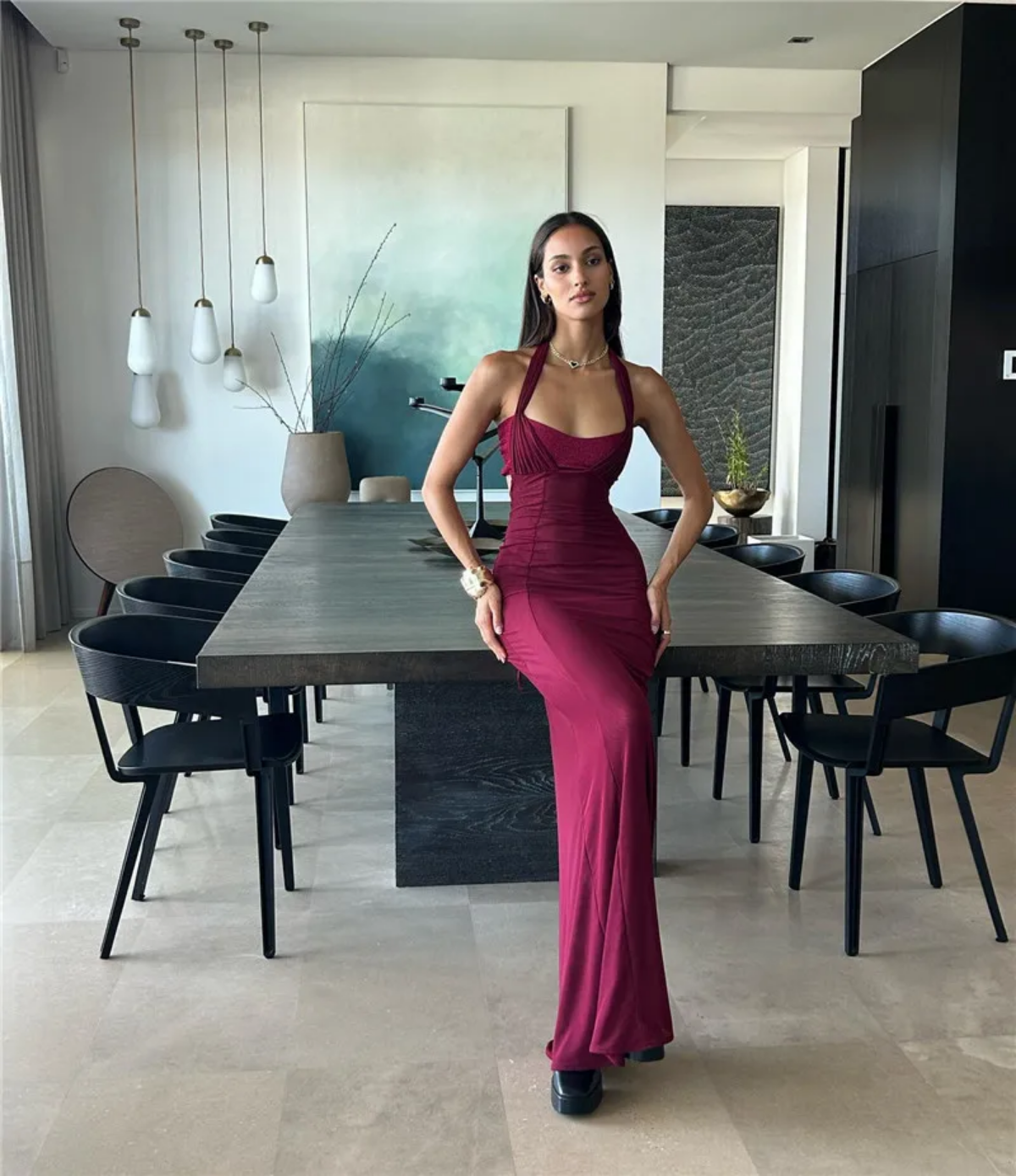 Elegant Backless Sexy  Lace-up Sleeveless Bodycon Maxi Dress