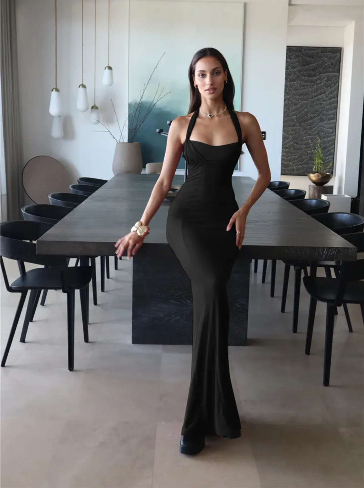Elegant Backless Sexy  Lace-up Sleeveless Bodycon Maxi Dress