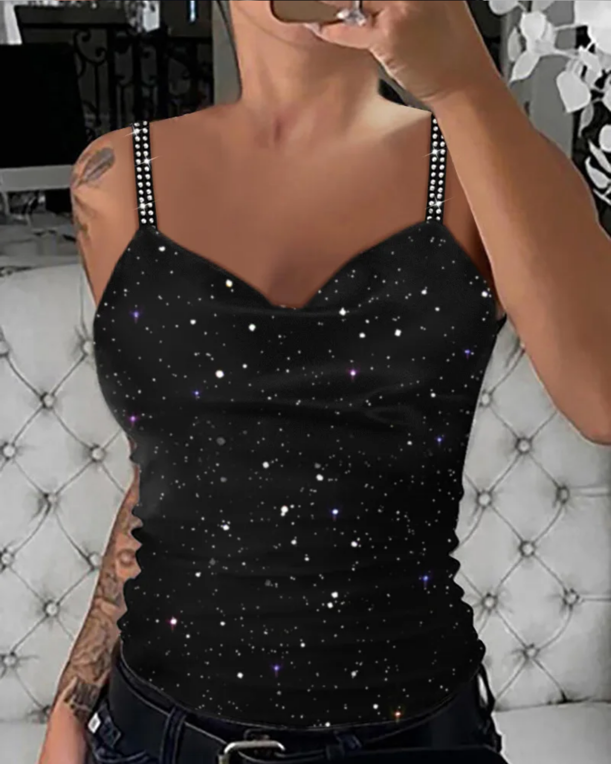Summer V-Neck Solid Color Sleeveless Tank Top Letter Print Top