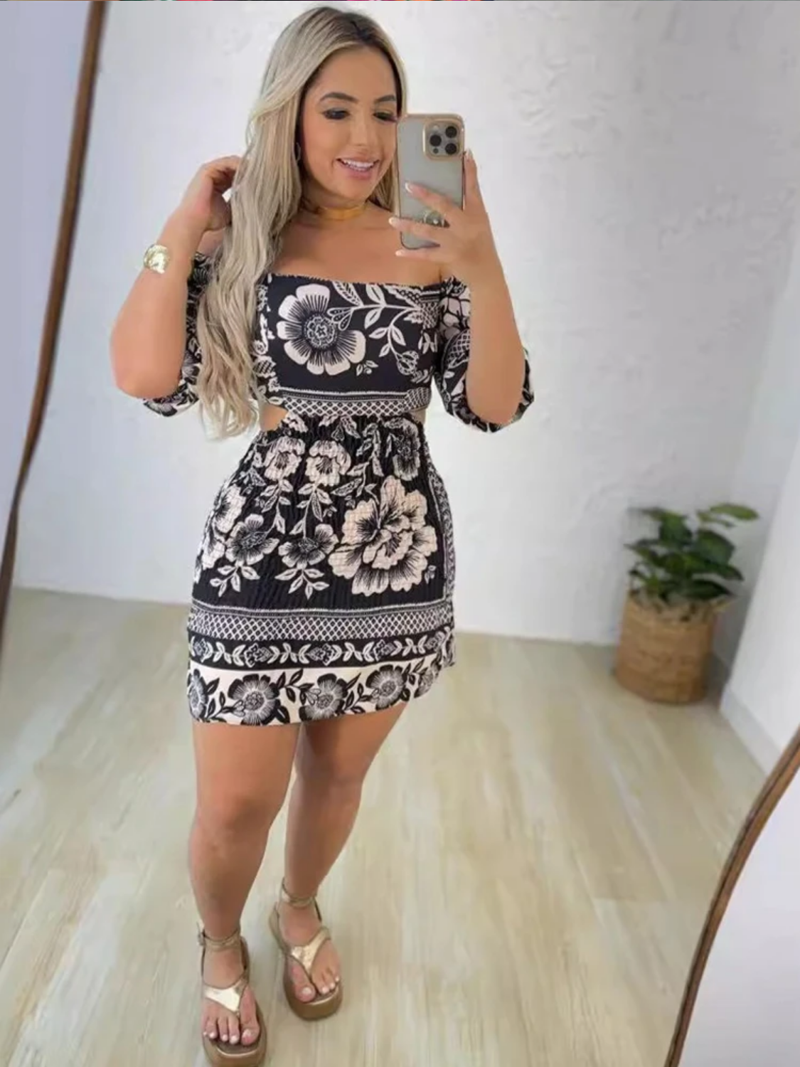 Summer Draped Material E Off The Shoulder Lantern Sleeves Hollow Out Waist Dress