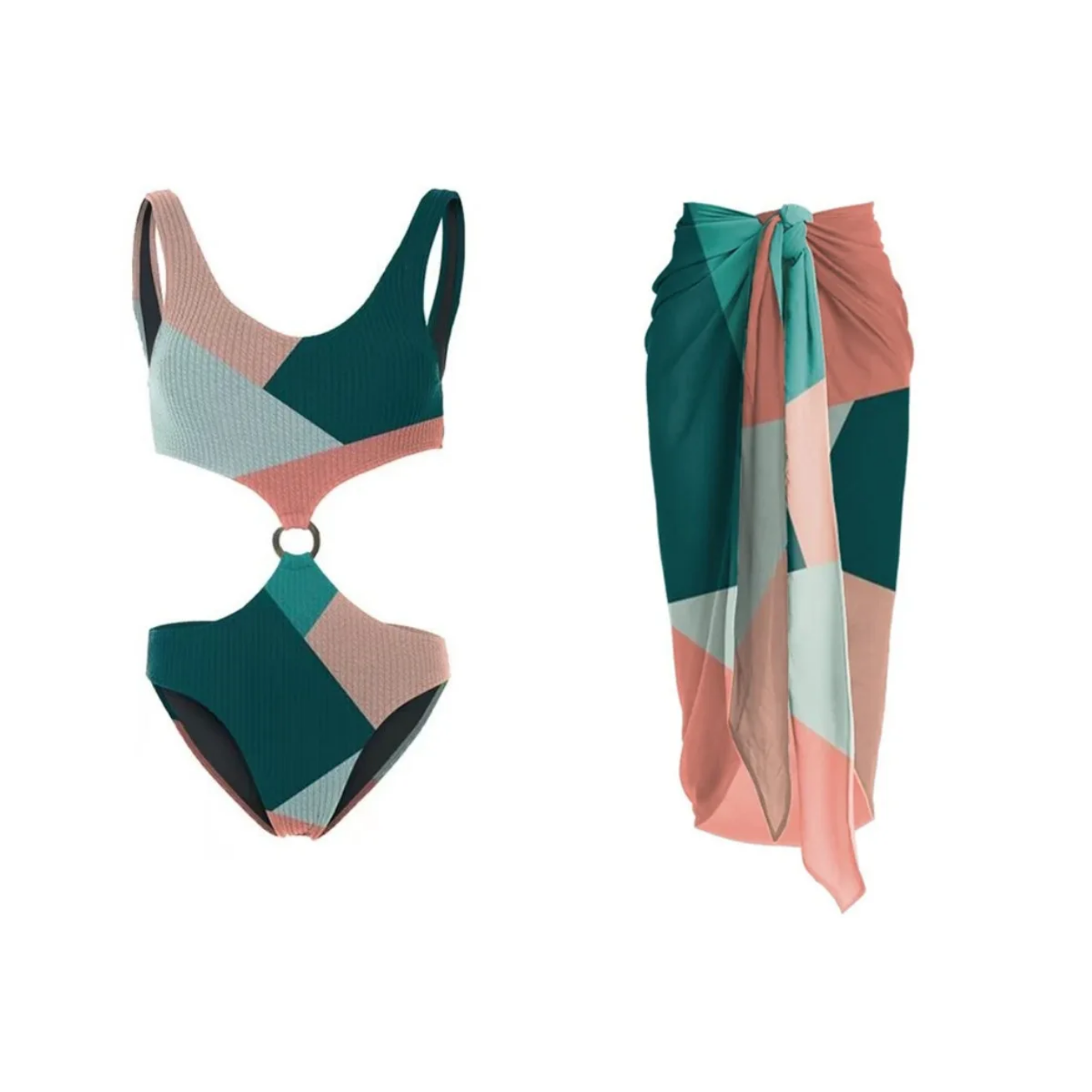 2024 Color Contrast One-Piece Bikini Two-Piece Cross-Border Gauze Skirt