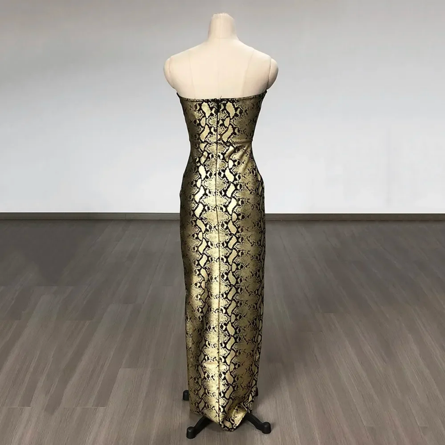 2024 Sexy Strapless Print Lace Up Snake Skin Maxi Bodycon Bandage Dress
