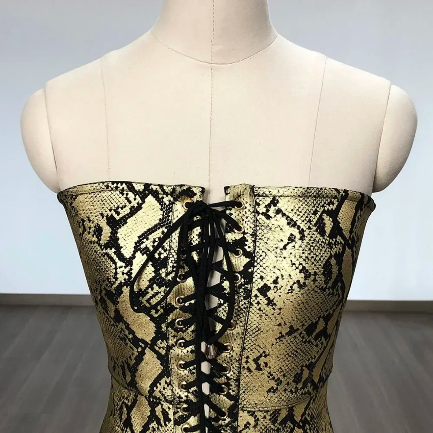 2024 Sexy Strapless Print Lace Up Snake Skin Maxi Bodycon Bandage Dress