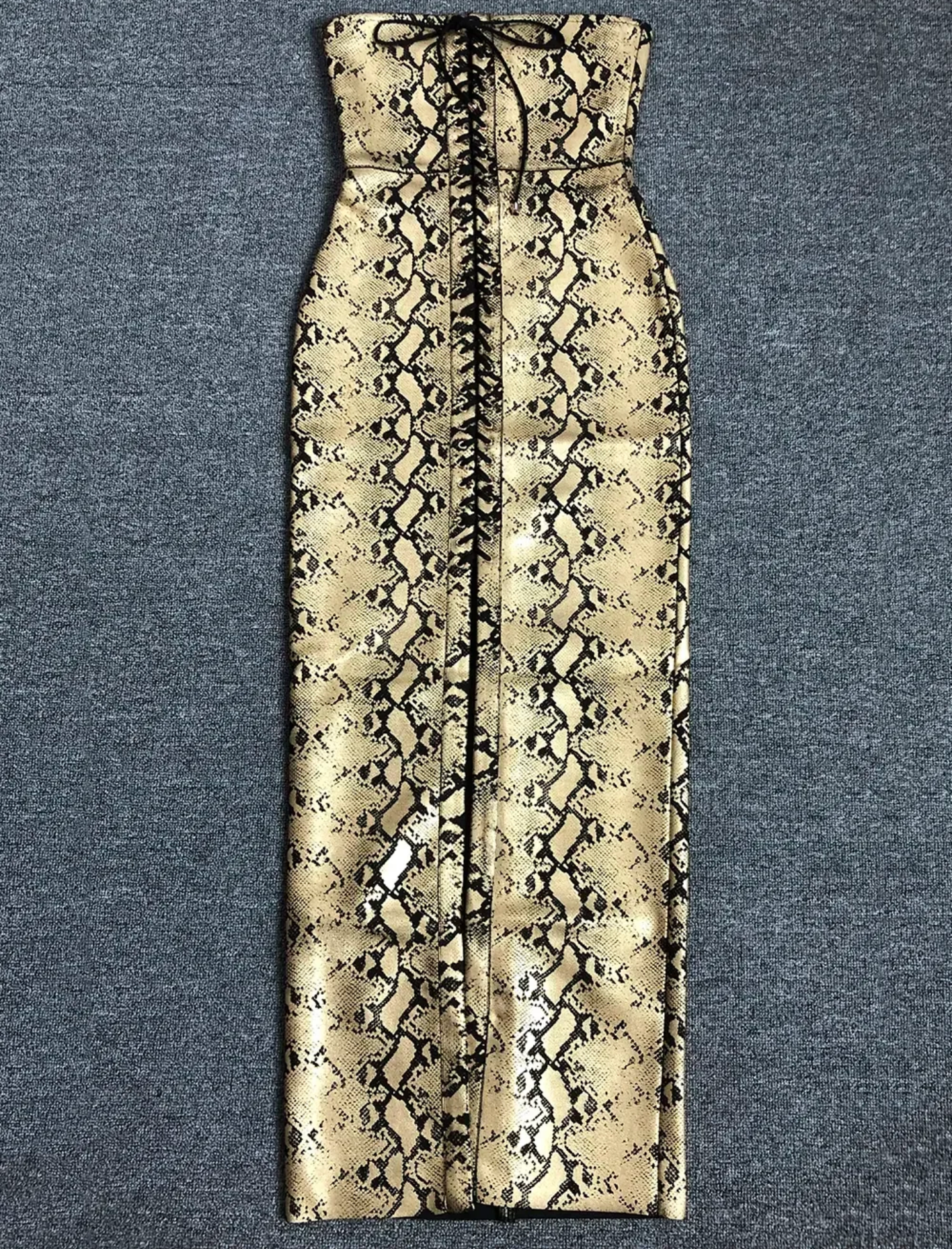 2024 Sexy Strapless Print Lace Up Snake Skin Maxi Bodycon Bandage Dress