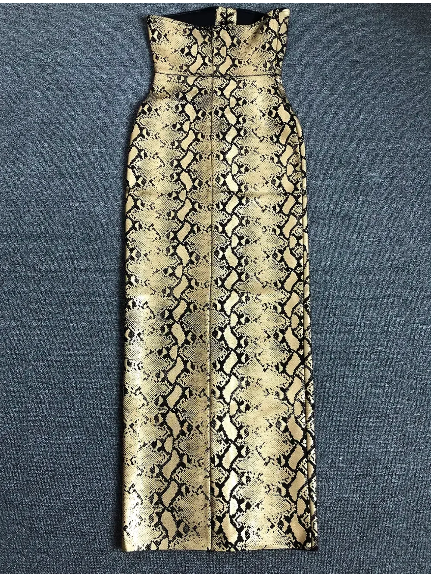 2024 Sexy Strapless Print Lace Up Snake Skin Maxi Bodycon Bandage Dress