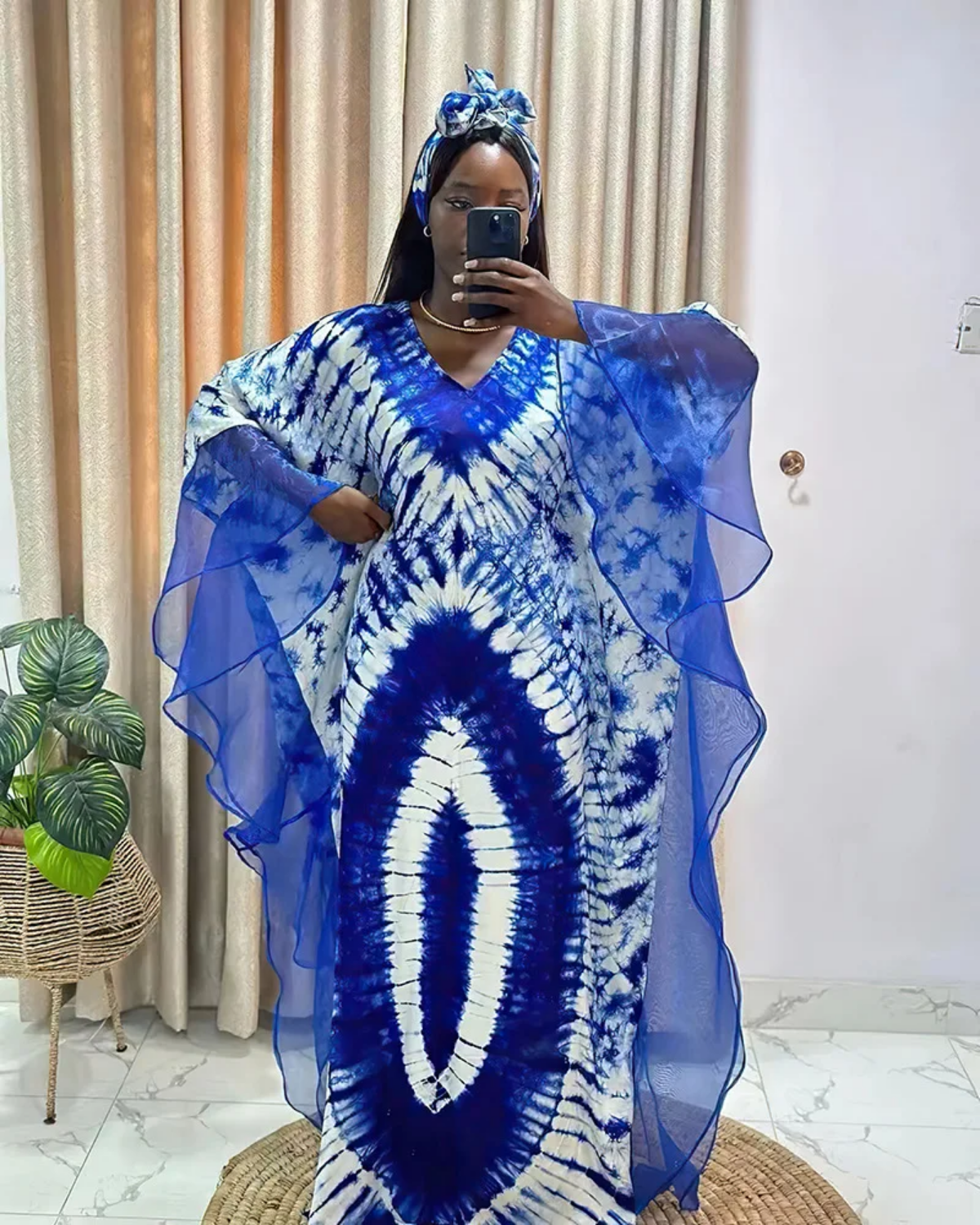 Plus Size 2024 Traditional Nigerian Mesh Patchwork Caftan Dress
