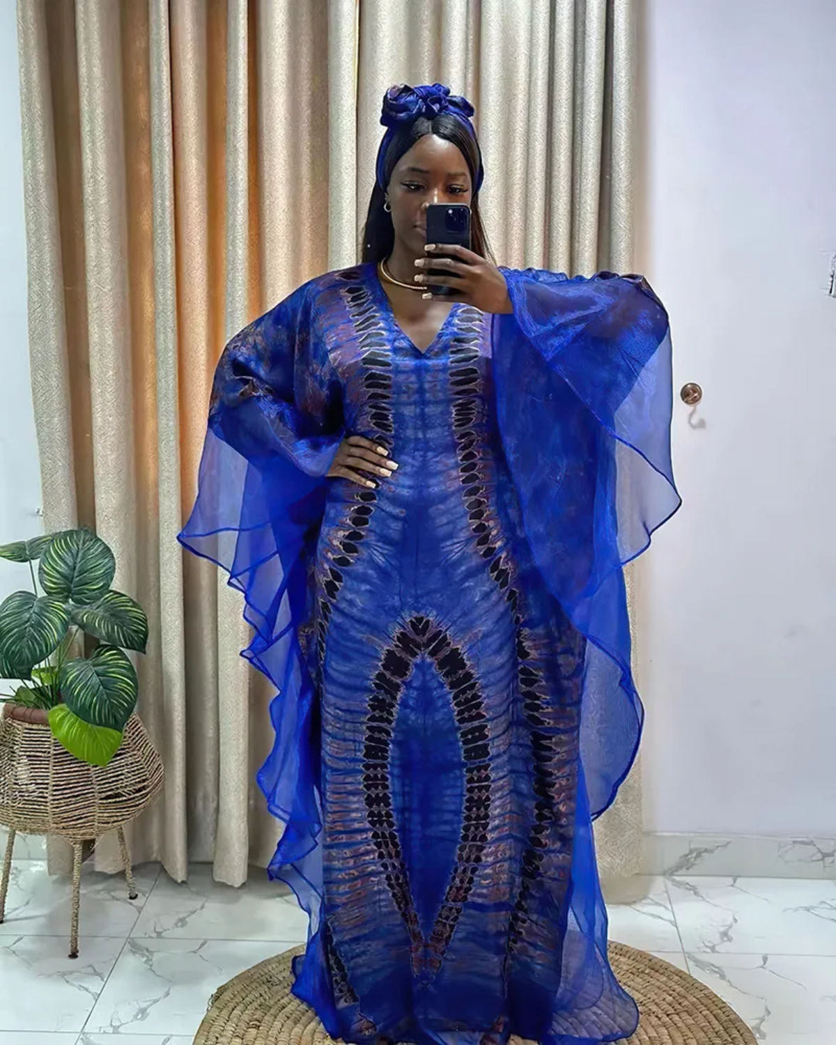 Plus Size 2024 Traditional Nigerian Mesh Patchwork Caftan Dress