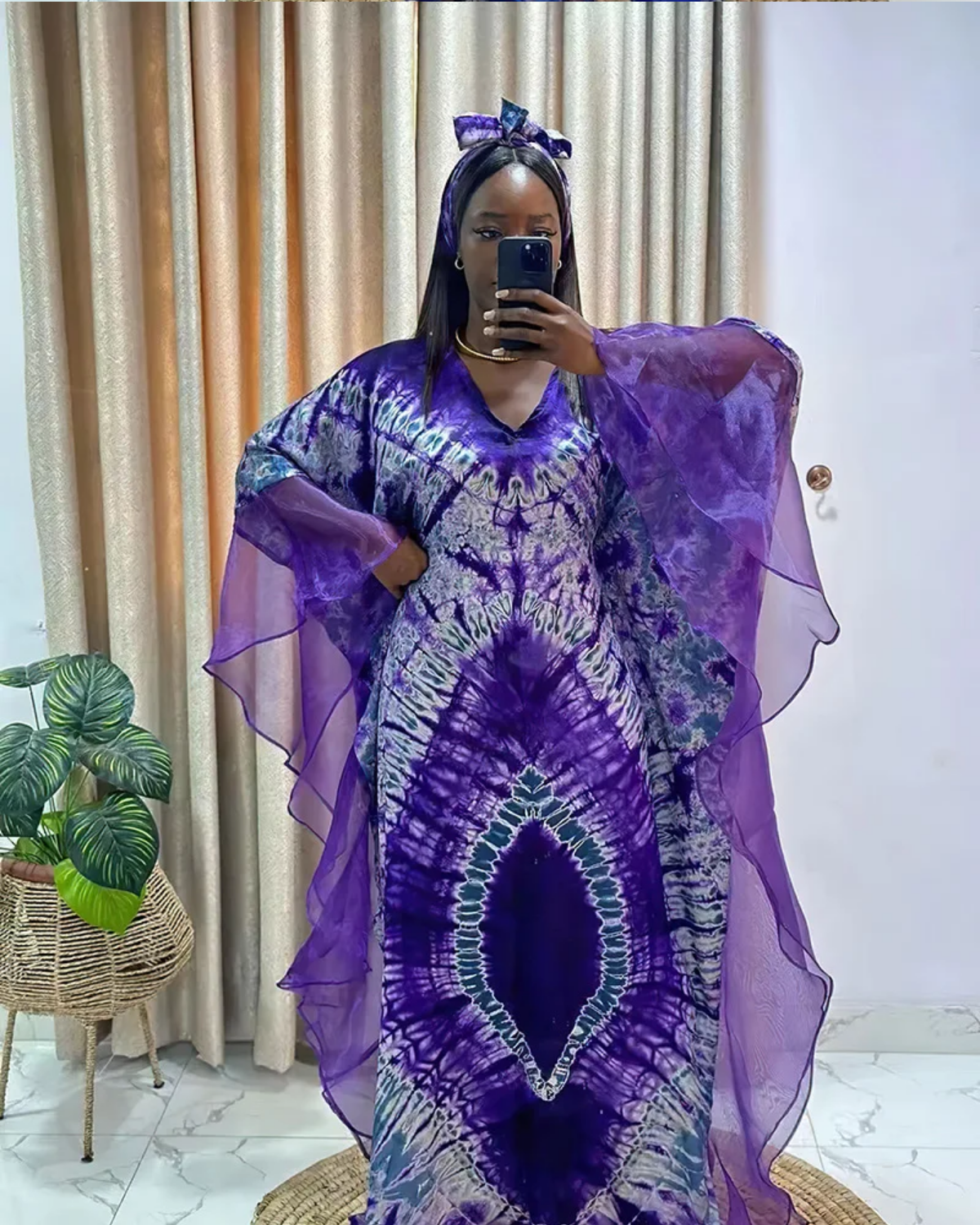 Plus Size 2024 Traditional Nigerian Mesh Patchwork Caftan Dress